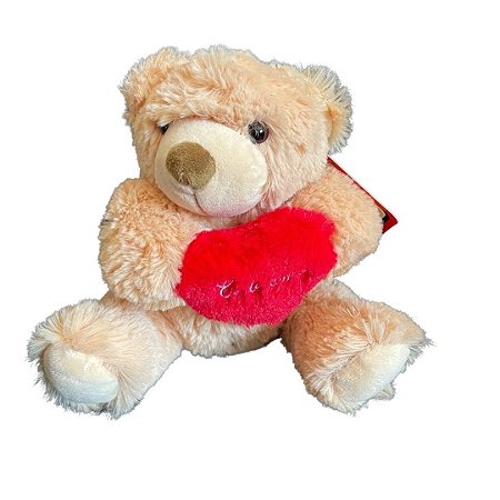 Urso Fofinho Coração 20 cm - Pelúcia Antialérgica Decoração