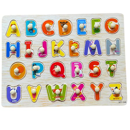 Tabuleiro de Encaixe Alfabeto Letras - Brinquedo Educativo Madeira Shinytoys