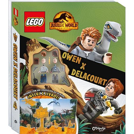 LEGO Jurassic World Owen X Delacourt - Livro Brinquedo Catapulta