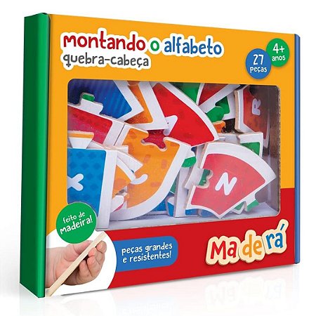 Montando o Alfabeto 27 Peças Madeira - Quebra Cabeça Infantil Toyster