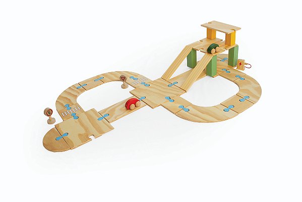 Pista Construindo a Estrada Master 48 Peças - Brinquedo Educativo Madeira Lume