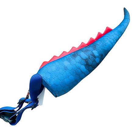 Cauda Dinossauro Azul Estampada Detalhe Vermelho - Fantasia Infantil