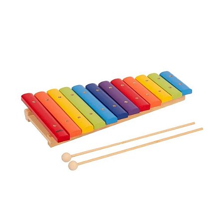 Xilofone Infantil Colorido com 12 Teclas em Madeira - Instrumento Musical