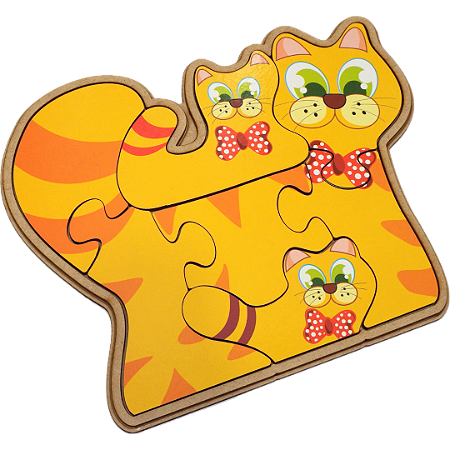 Quebra-Cabeça de Madeira Familia Gato - Maninho Brinquedos