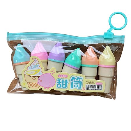 Caneta Marca Texto Sorvetes 6 cores - Papelaria Fofa