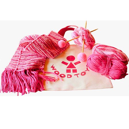 Kit Tricô Crianças - Cachecol Rosa Woodtoys