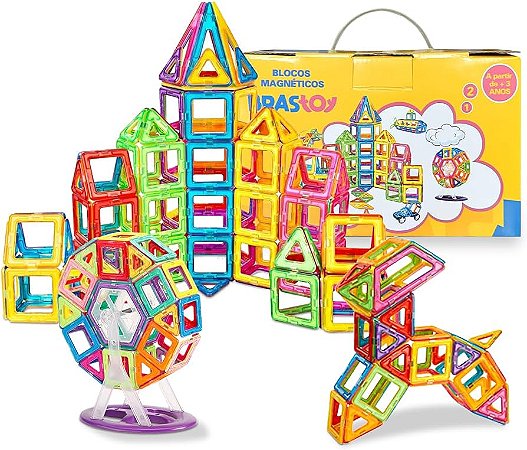Bloco de Montar Magnetico 120 peças - Brinquedo Educativo Brastoy
