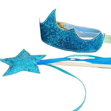 Kit Coroa e Varinha Super Azul - Fantasia Infantil