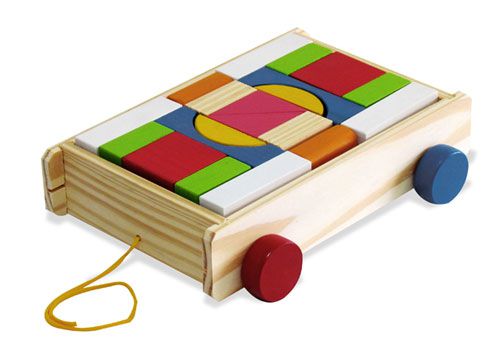 Brinquedo de Madeira - Carrinho de Puxar Blocos Coloridos - 20 peças