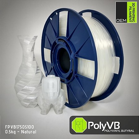 Filamento PolyVB (Polyvinyl Butyral) OEM 3DPF Natural 0.5Kg