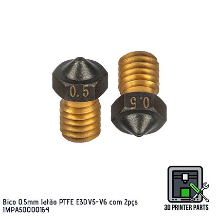 Bico 0.5 mm latão PTFE padrão V5-V6 E3D com 2 peças