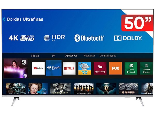 Smart TV Philips 50" 4K Ultra HD Sem Bordas Wi-Fi Bluetooth 3 HDMI 2 USB