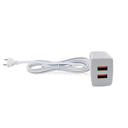 Carregador 2xUSB 2,4A C/Cabo Prolongado 1,5 Metros