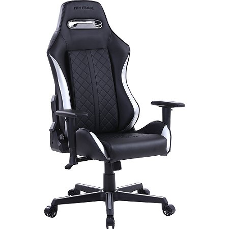 Cadeira Gamer Mymax Reclinável 150kg c/Ajuste de Altura e Descanso de Braço 2D Preto e Prata MGCH-MX16/SL