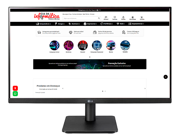 Monitor Gamer LG 23.8" Full HD 1080P Ips 75Hz Flicker HDMI VGA 24MP400-B