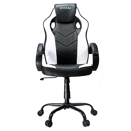 Cadeira Gamer Mymax MX0 120kg c/Ajuste de Altura e Descanso de Braço Fixo Preto e Branco MGCH-MX0/WH