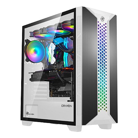 Gabinete Gamer Thalata Mid Tower Branco Alumínio s/Cooler Draxen
