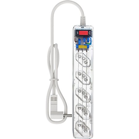 Filto de Linha Protetor de Surto 5 Tomadas 3 Pinos NBR Transparente iClamper