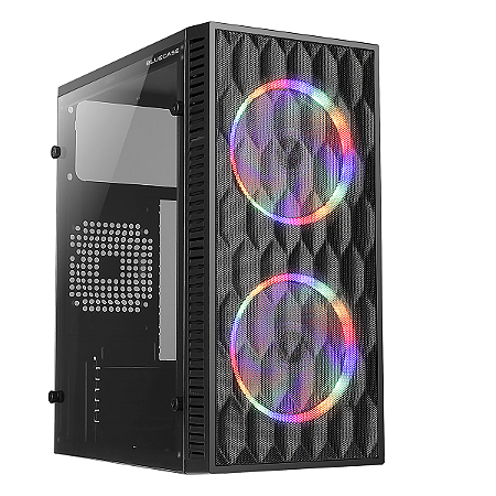 Gabinete Gamer mATX Mid Tower Hive BG-057 Preto Lateral em Vidro Bluecase c/Cooler