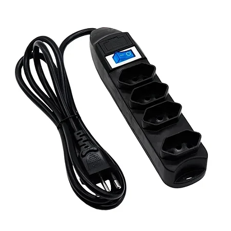 Filtro de Linha 4 Tomadas Cabo 1,5m Preto C/Fusível Switch On/Off SL7604 Knup