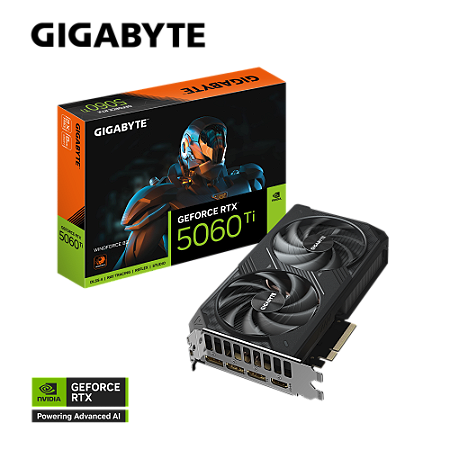 Placa de Vídeo Nvidia Geforce RTX 5060Ti, 8GB, GDDR7, 128bit, Hdmi, Displayport, Windforce Dualfan Gigabyte GV-N506TWF2-8GD