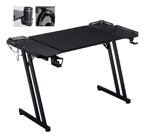 Mesa Gamer 160x70cm Metal e Madeira c/Led RGB Rainbow Suporte Copo e Headset RG-MSA001 Revenger