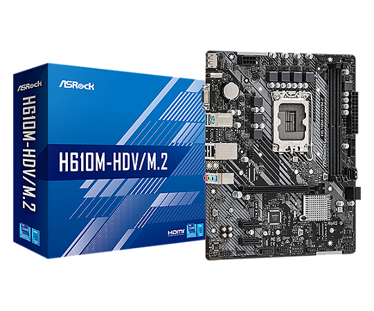 Placa Mãe mATX H610M-HVS M2 DDR4 LGA 1700 USB 3.0 HDMI/VGA ASRock