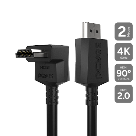 Cabo HDMI 2.0 PCYES 2 Metros 4K 60Hz Conector 90º Vertical Preto PH20-2V-B