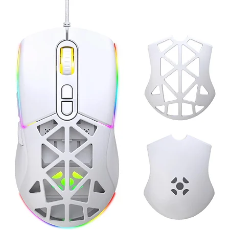 Mouse Gamer Fortrek Striker Branco /12800DPI/RGB/Cabo Trançado/Switch Huano/Design Leve