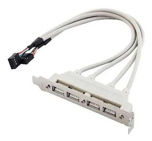 Espelho Traseiro Bracket 4 Portas USB 2.0 para Placa Mãe Conector 9 Pinos 30cm