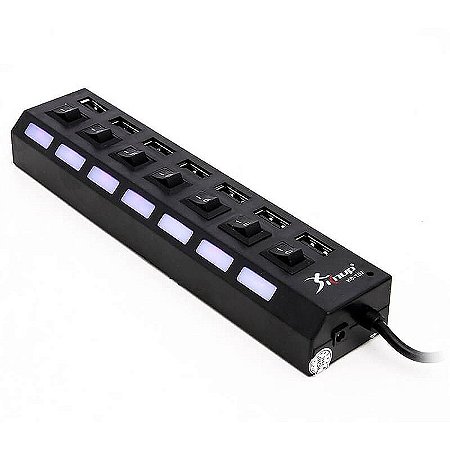 Hub USB 2.0 Knup HB-T57 com 7 Portas, Interruptor Individual Liga/Desliga e LED Indicador - Expansão de Conectividade