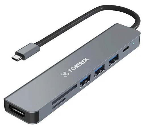 Hub USB-C 7 em 1 Fortrek DC75 Adaptador Multiportas Tipo C para Notebook e Desktop, Expansão de Conectividade