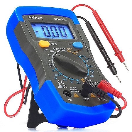 Multímetro Digital Portátil Exbom MD-180L com Display LCD Iluminado CAT II 1000V