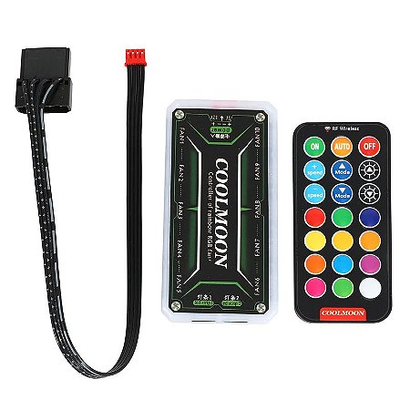 Controlador de Fan RGB Coolmoon BXBA-XA-XC para 10 Fans 6 Pinos e 2 Fitas LED com Controle Remoto