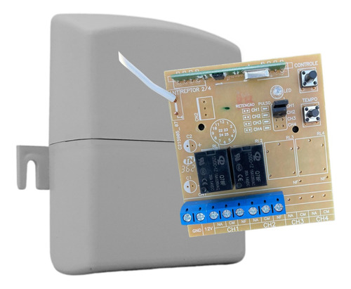 Receptor ECP Reptor F105836 2 Canais 433.92MHz para Portão e Alarme, Code Learning e Hopping Code, Capacidade 500 Controles