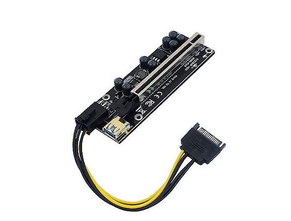 Adaptador Riser Card PCI-E 1x para 16x USB 3.0 60cm VER009C Plus com Alimentação 6 Pinos