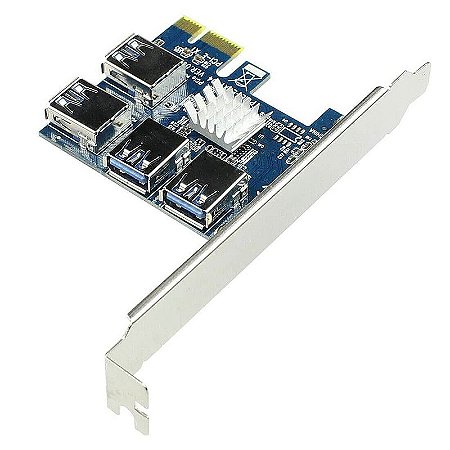 Placa Multiplicadora PCIE 1x para 4 Portas USB 3.0 Adaptador Riser Card Expansor de Slot PCI-Express