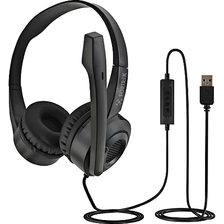 Headset CORP FORTREK HBS102 Office USB com Microfone Articulado Driver 40mm Preto