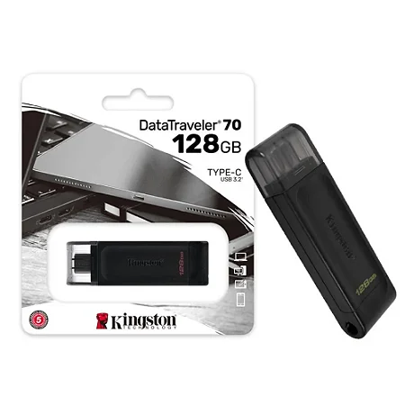 Pen Drive KINGSTON DataTraveler 70 128GB USB-C 3.2 Gen 1 Preto DT70/128GB