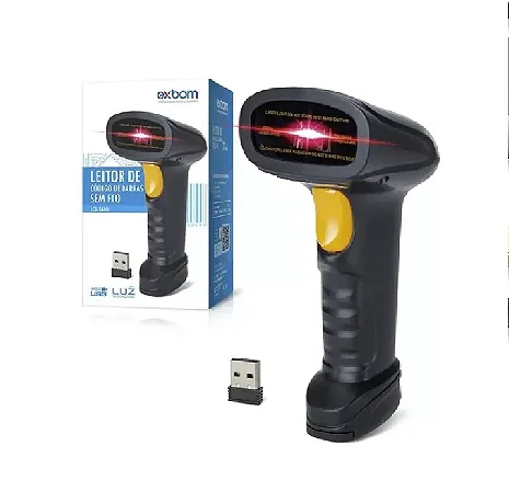 Leitor de Código Barras EXBOM LCB-S600A Sem Fio 2.4GHz USB 1D Laser Plug and Play Preto
