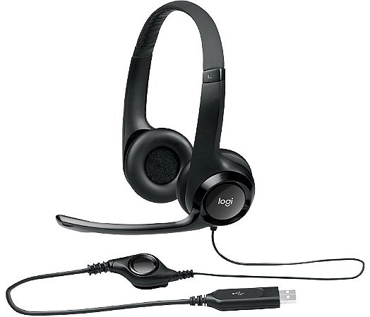 Headset Logitech H390 Áudio Digital em Couro USB Preto