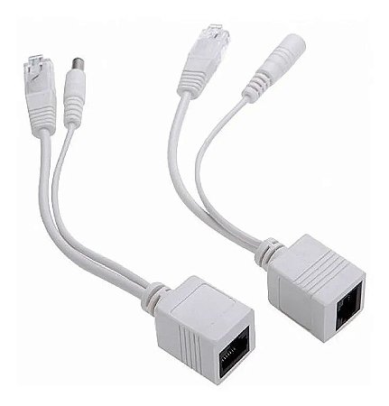 Adaptador de Cabo Injetor Par POE RJ45 Macho e Fêmea