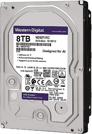Hard Disk Purple 8TB SATA 7200RPM Surveillance WD82PURX Western Digital