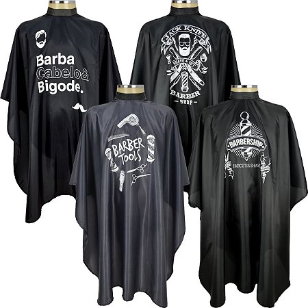 Capa De Corte Estampada Cabeleireiro Barbearia Kit Com 4