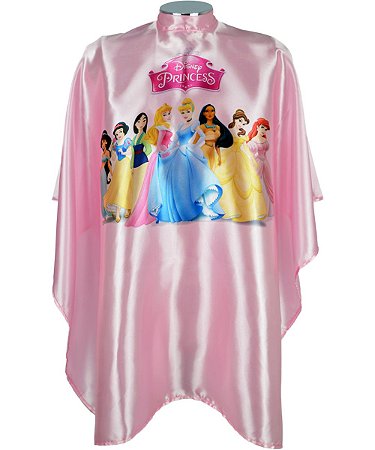 Capa de Corte de Cabelo Infantil Estampada em Cetim Salão de Beleza, Cabeleireiro - Princesas