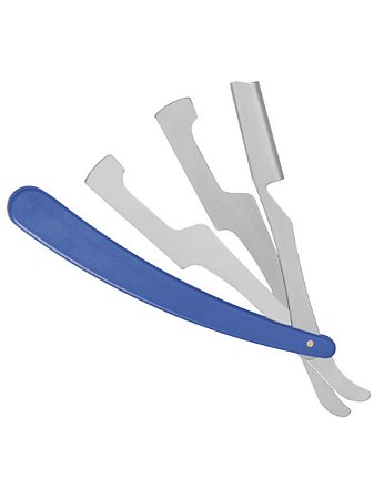 Navalhete Inox com Cabo Plástico Azul para Barbeiro / Cabeleireiro