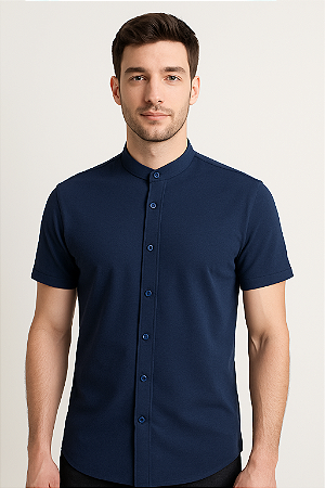 Camisa Gola Padre em Algodão com Elastano