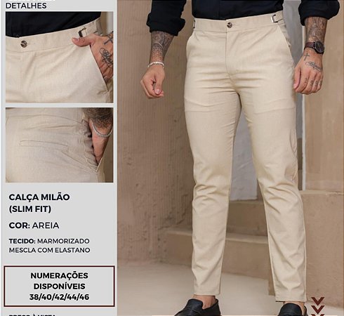 Calça Milão Slim Fit com Regulador Lateral – Tecido Premium