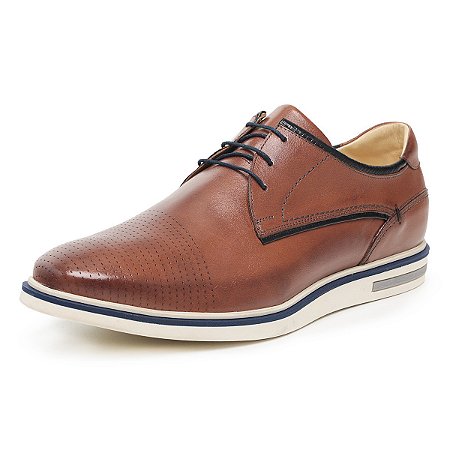 Sapatenis Casual Derby Caramelo Couro Legitimo, Ref: 1112