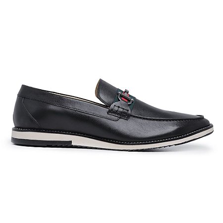 Slip On Casual Couro Legitimo cor Preto, Ref: 1114